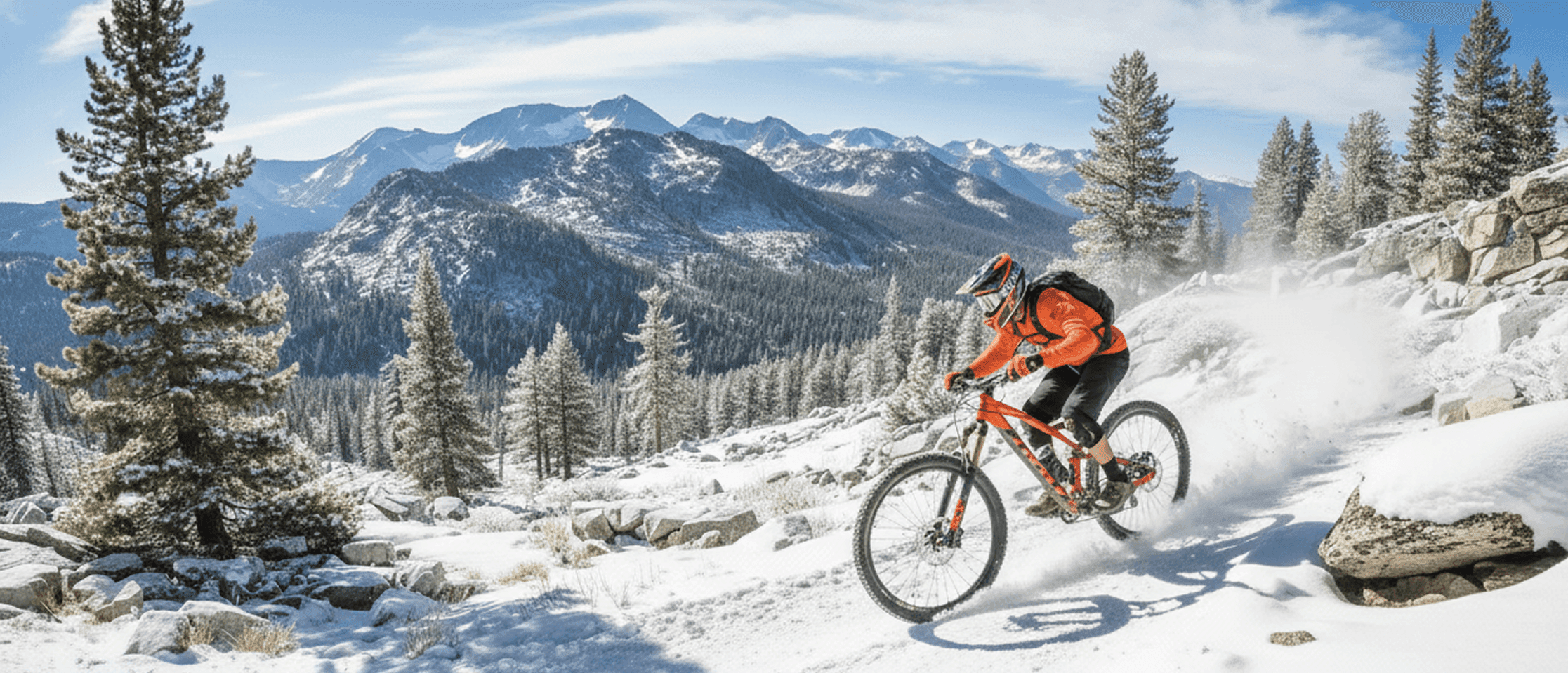 Mountain biking in snowy mountains